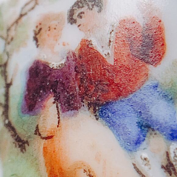 VTG Hand-Painted Porcelain Brooch Courting Silver Tone 1940s Rococo Revival - Picture 10 of 11